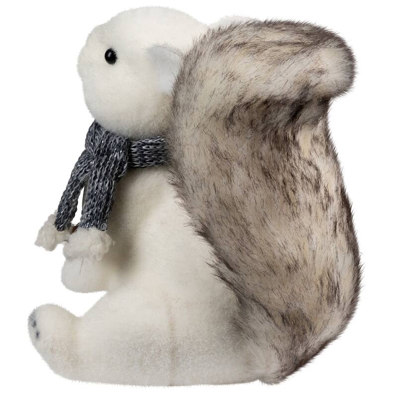 Snow Squirrel with Pinecone and Scarf Christmas Figure - 8.25" - White and Black