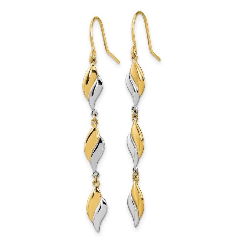 Curata 14k Two tone Gold Polished Wavy Stations Long Drop Dangle Earrings 49x5mm