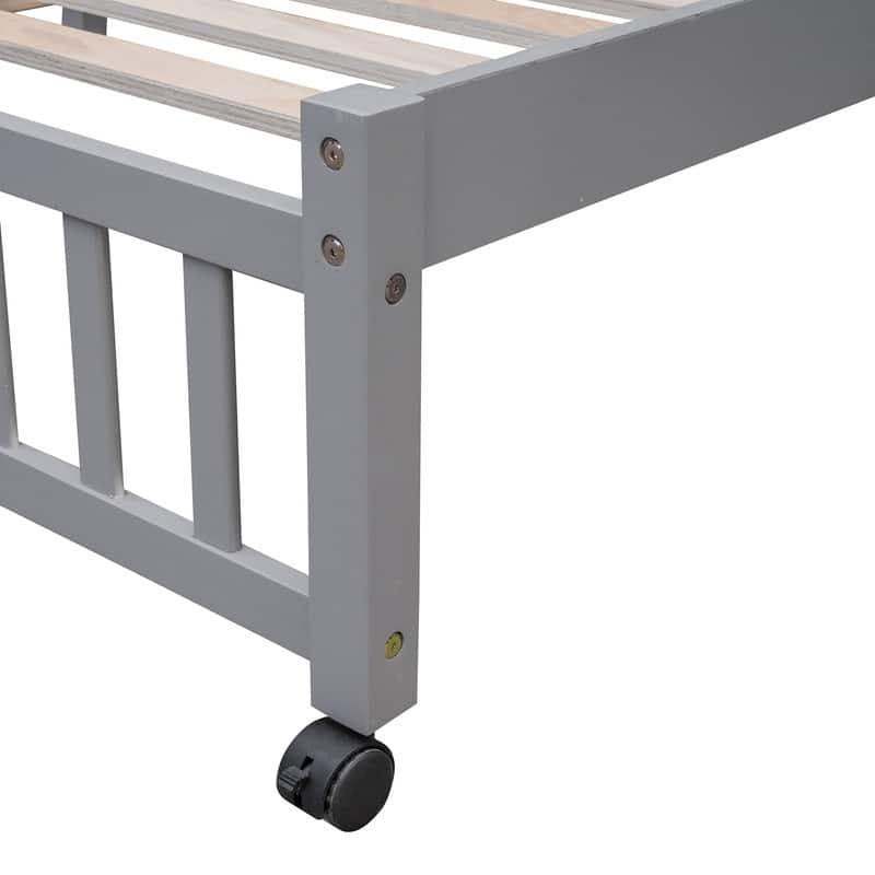 Twin Over Full Bunk Bed with 6 Drawers, Flexible Shelves and GuardRail