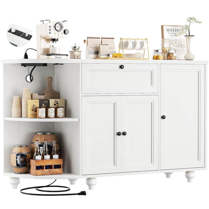 55'' Farmhouse Buffet Cabinet with Charging Station, Coffee Sideboard for Kicthen and Bar