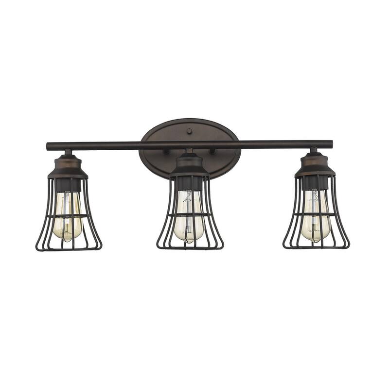 Bronze Cage Vanity Wall Light with 3 LED Compatible Lights Flush Mount and Damp Location Rated - 9.25"H x 23.25"W x 6.25"D