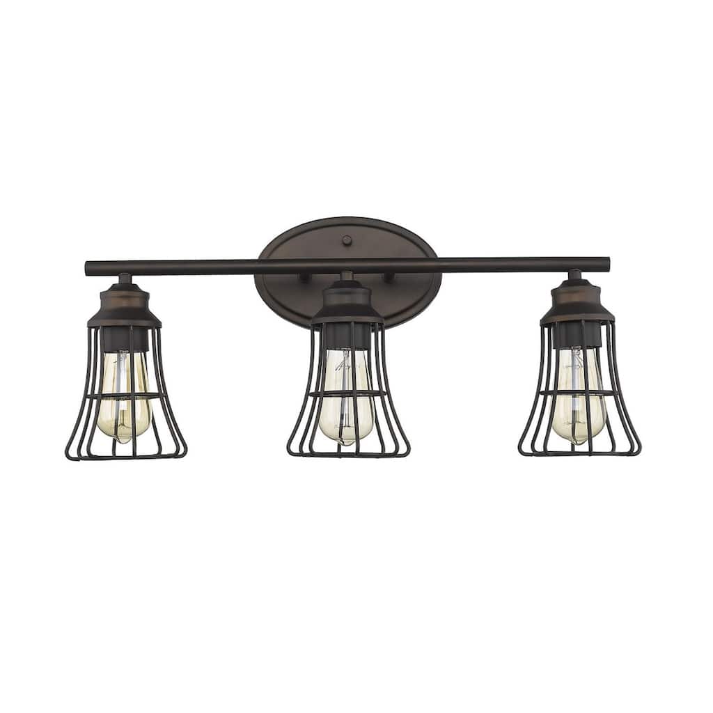 Bronze Cage Vanity Wall Light with 3 LED Compatible Lights Flush Mount and Damp Location Rated - 9.25"H x 23.25"W x 6.25"D