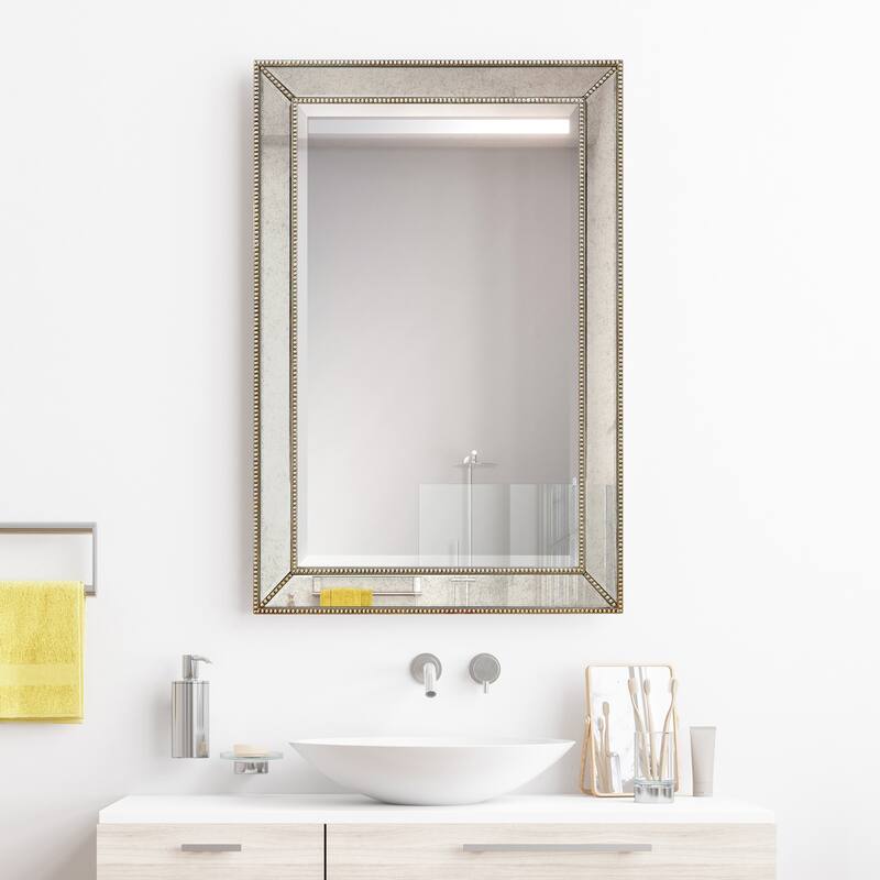 Champagne Bead Beveled Rectangular Wall Mirror - Clear