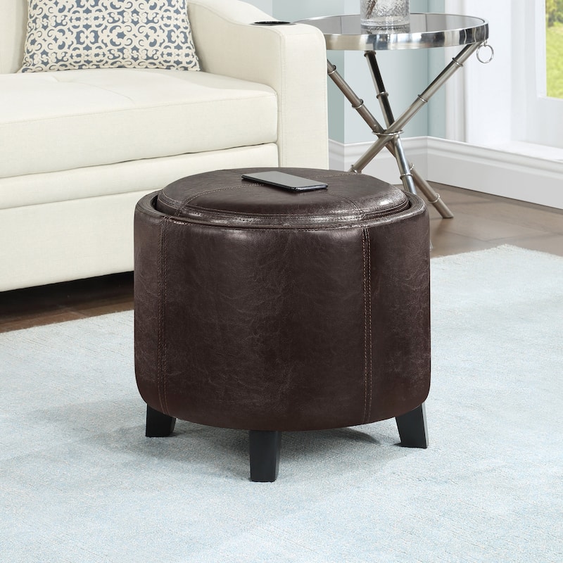 Storage Ottoman with Reversible Tray - Multi-Purpose Upholstered Storage Seat with Tray Top for Living Room or Bedroom