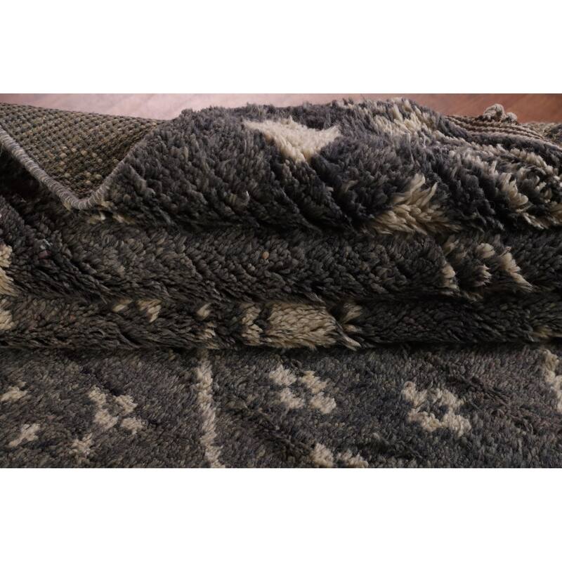 Tribal Gray Moroccan Oriental Area Rug Handmade Wool Carpet - 9'0" x 12'9"