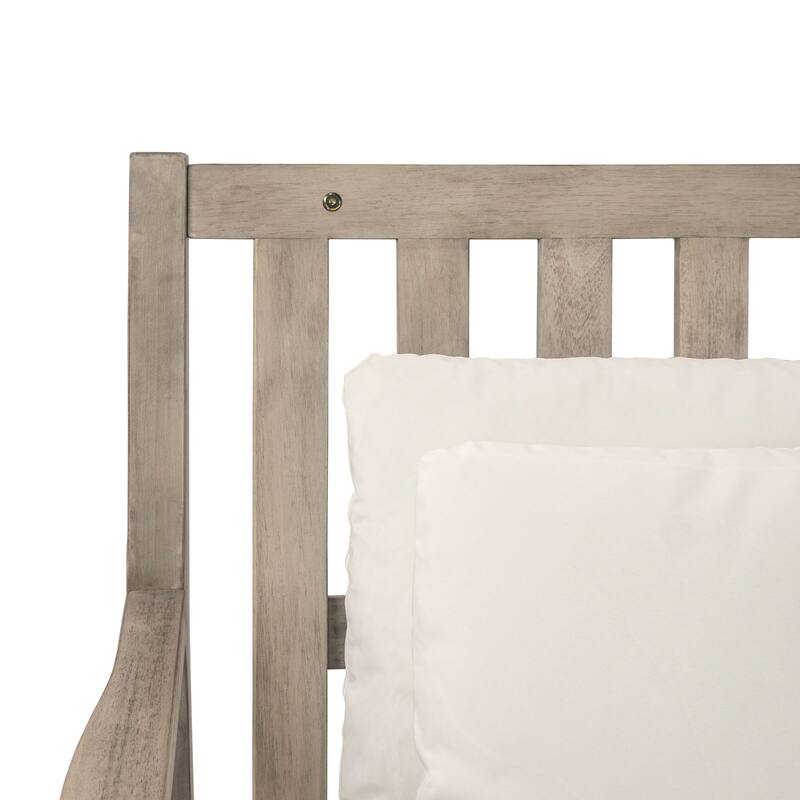 Anmytek Acacia Wood Patio Daybed with Four Pillows and Curved Armrests Outdoor Lounge Bed