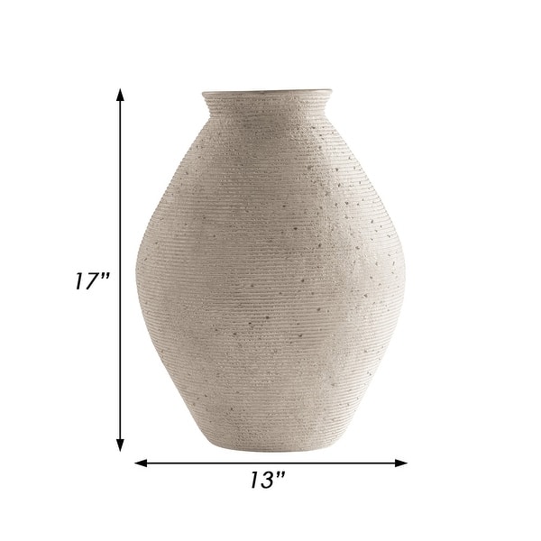 Dale 17 Inch Round Polyresin Vase, Tightly Ribbed Texture, Antique ...