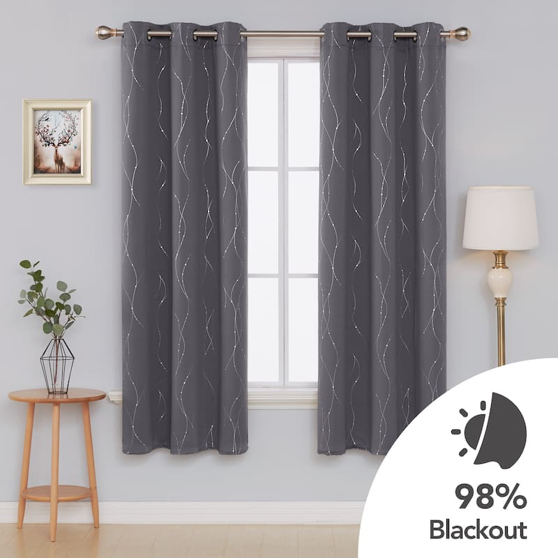Deconovo Wave Line with Dots 42 Width Curtains Pair(2 Panel) - 42x72 Inch - Dark Grey