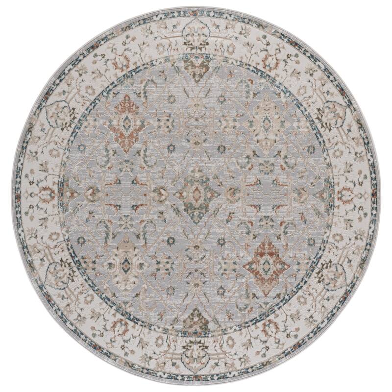 SAFAVIEH Maven Quirina Traditional Rug - 6'7" Round - Grey/Ivory Blue