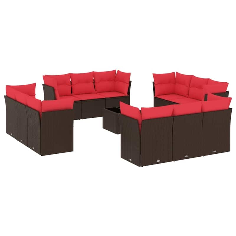 vidaXL 12 Piece Patio Sofa Set with Cushions Black/Brown/Gray Poly Rattan - 24.4 x 24.4 x 27.2