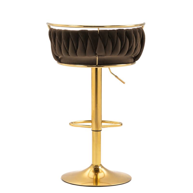 4 Set Velvet Adjustable Swivel Bar Stools With Backs