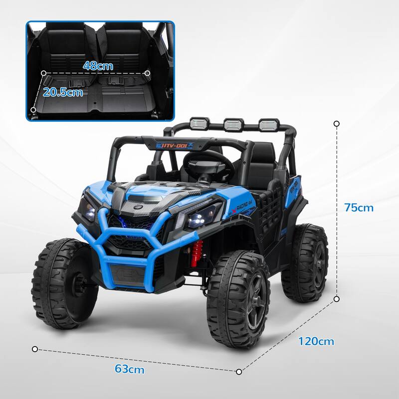 2-Seat 24V Kids Electric Car with Music, Lights, & Spring Suspension for Ages 3-8 - Blue