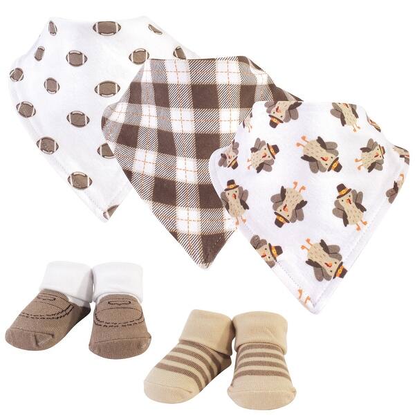 slide 1 of 1, Hudson Baby Infant Boy Cotton Bib and Sock Set 5pk, Boy Turkey, One Size - Boy Turkey - One Size One Size - Boy Turkey