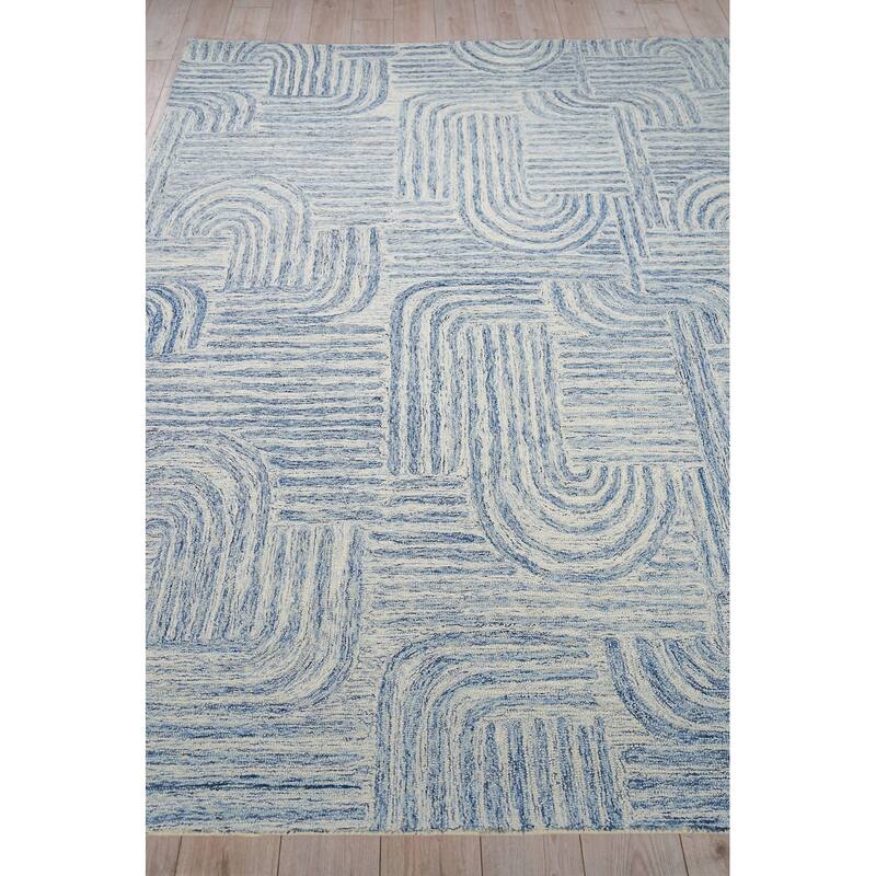 Exquisite Rugs Juno Handmade Hand-tufted New Zealand Wool on Canvas Blue/Ivory Area Rug