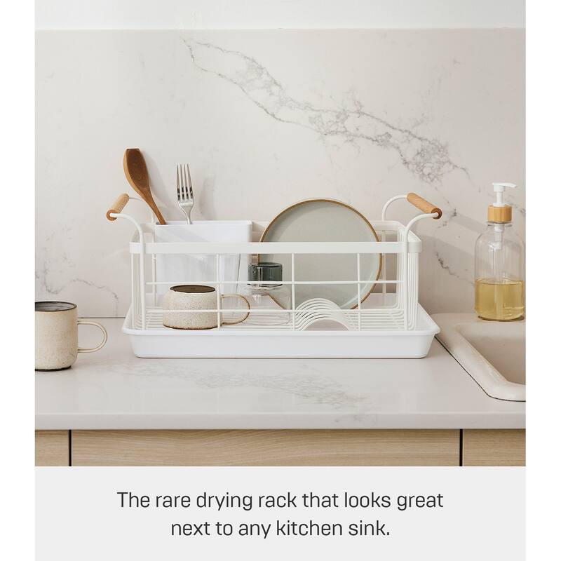 Yamazaki Home Dish Rack, Steel and Wood, Holds 22 lbs - L 13.19 x W 18.5 x H 7.87 inches