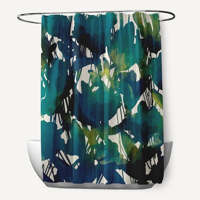 71 x 74-inch Abstract Floral Print Shower Curtain - Blue