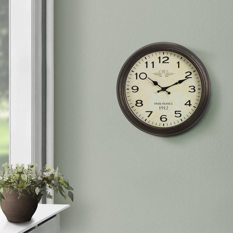 16" Round Wall Clock - Antique Brown