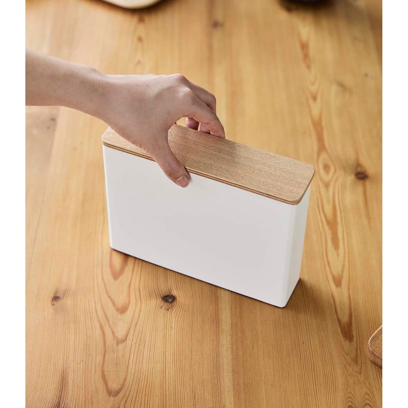 Yamazaki Home Coffee Filter Case - Size 04, Steel and Wood, 04 Coffee Filters, Lid - L 2.05 x W 8.27 x H 6.1 inches