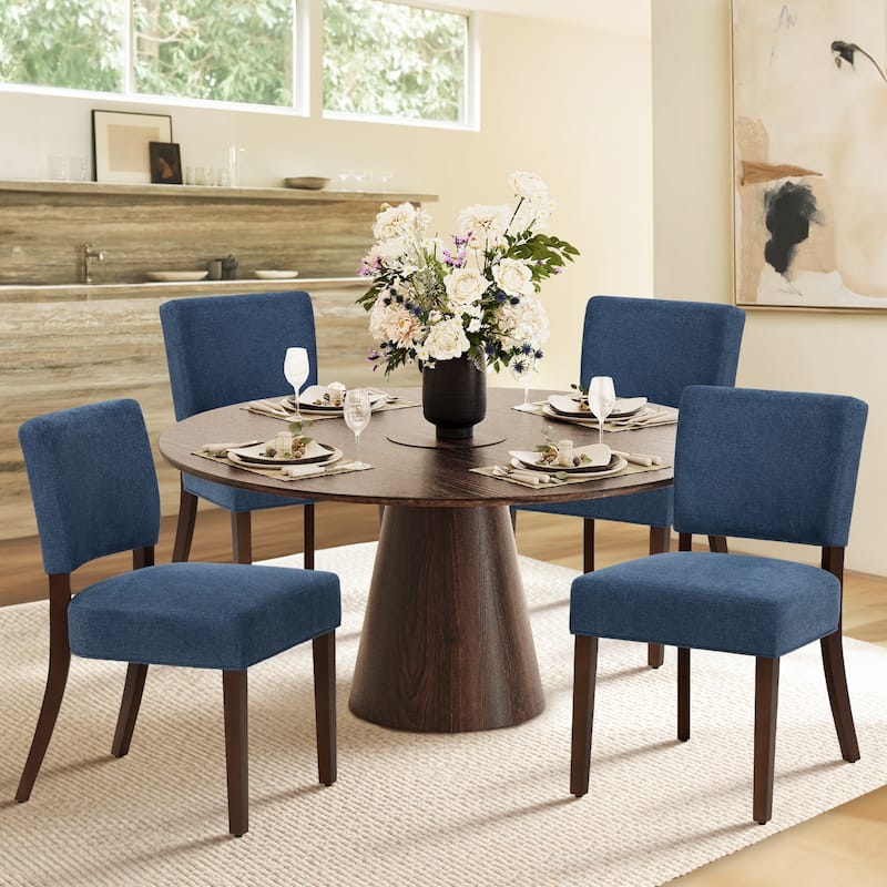 Set of 2 Modern Farmhouse Dining Chairs: Upholstered Mid-Back Chairs with Wood Legs - Blue