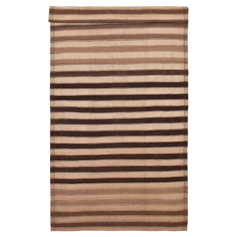 ECARPETGALLERY Flat-Weave Boho Brown Wool Kilim - 6'11 x 12'10 - Brown - 6'11 x 12'10