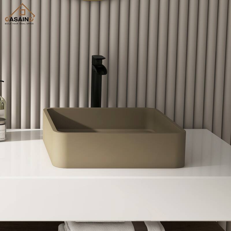 CASAINC Concrete Square Bathroom Sink Vessel Sink Art Basin with the Same Color Drainer