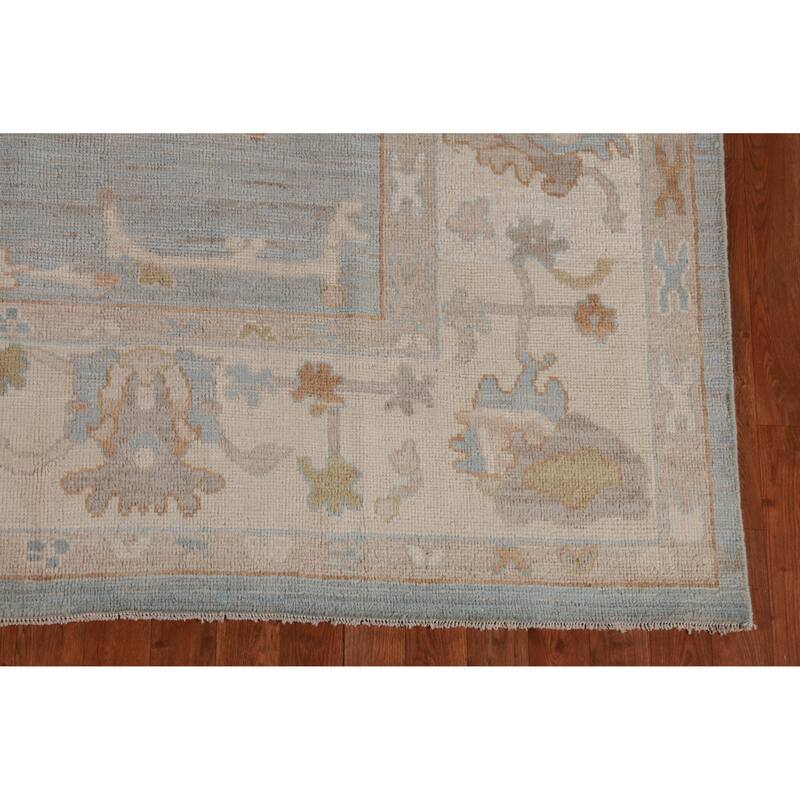 Hand Knotted Oriental 100% Wool Carpet Transitional All-Over Navy Blue & Blues Oushak Area Rug - 9' 11'' X 8' 4''