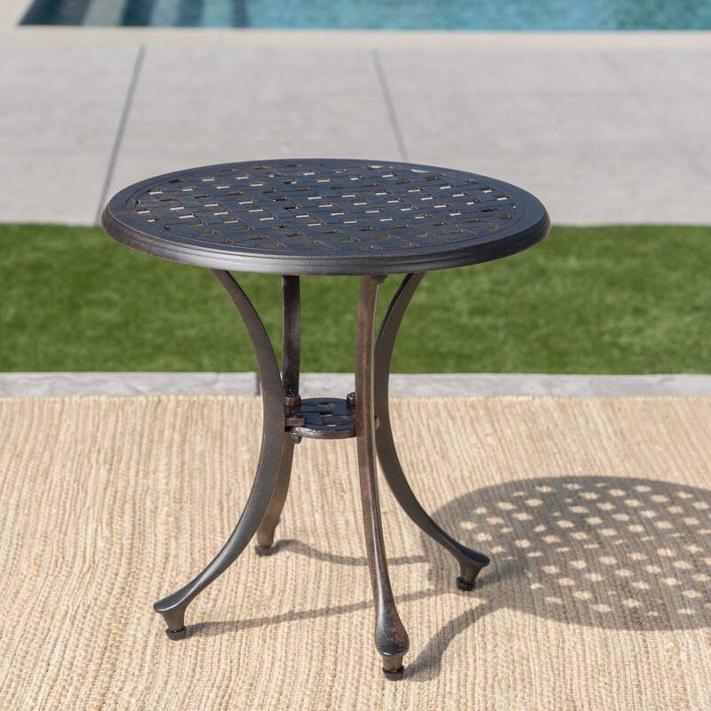 Roomfitters Outdoor 18" Cast Aluminum Side Table with Lattice Top, Patio Accent Table, Bronze - Bronze