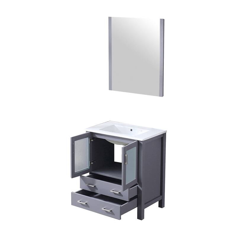 Bathroom Vanity with Ceramic Top, 28" x 32" Mirror, Soft Close Cabinet & Drawers, Scratch & Stain Resistant