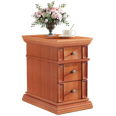 Farmhouse End Side Table Nightstand with 3 Drawers for Living Room