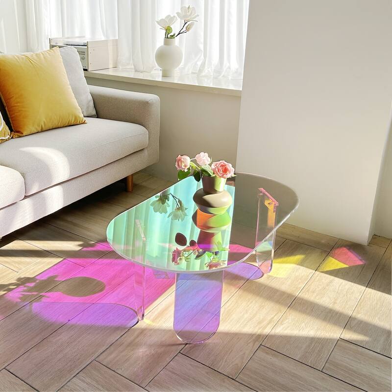 Acrylic Colorful Coffee Table Iridescent Glass End Table Side Table - 38"x20"x15"