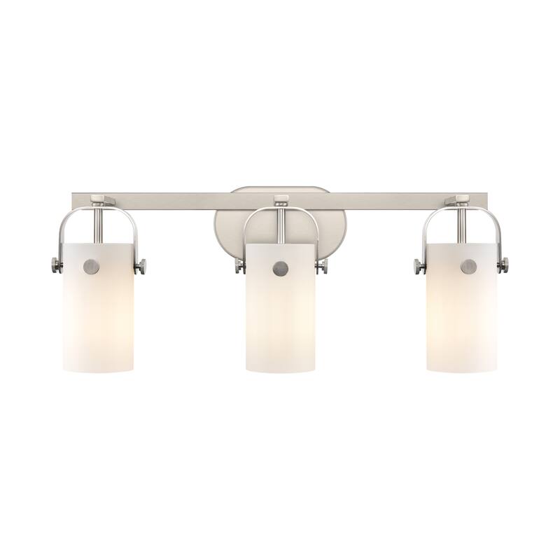 Innovations Lighting Pilaster II Cylinder - 3 Light 7" Wall-Mounted Bath Vanity Light - Satin Nickel/Matte White