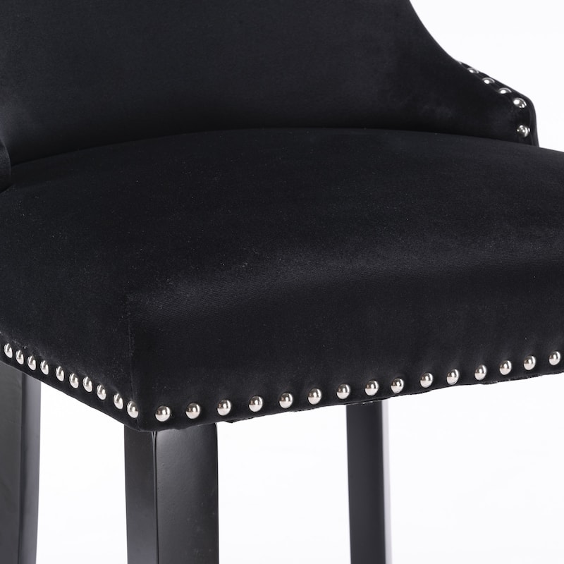 Contemporary Velvet Upholstered Wing-Back Barstools with Button Tufted Decoration Leisure Style Bar Chairs