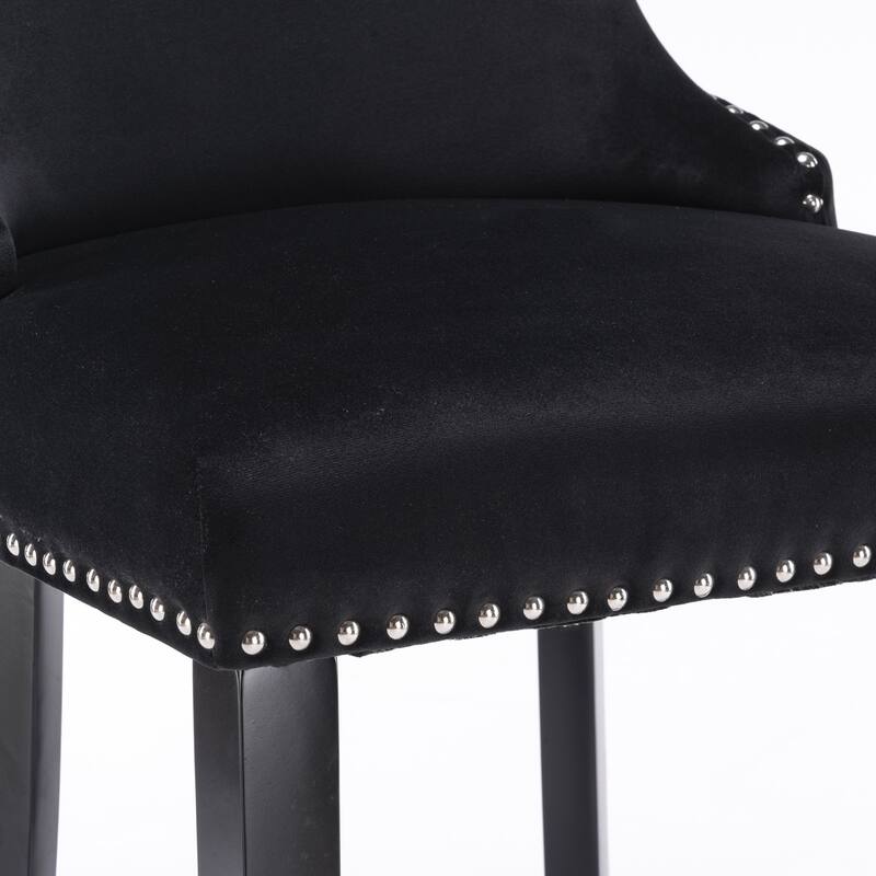 Upholstered Wing-Back Barstools Set of 2/4, Leisure Bar Chairs with Button Tufted Decoration, Wooden Legs and Nailhead Trim