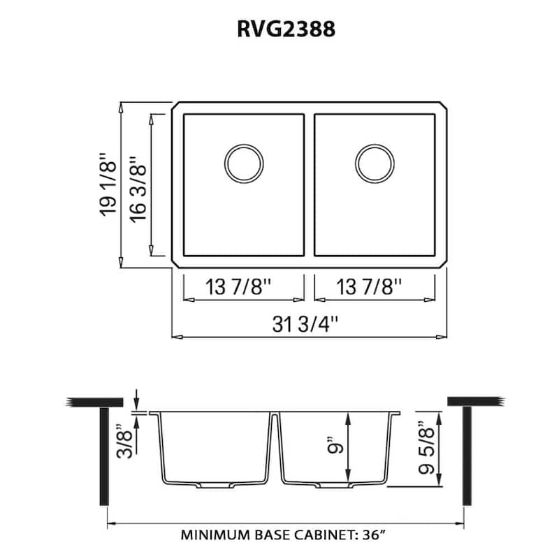 Ruvati 32 x 19 inch Granite Composite Undermount Double Bowl Kitchen Sink - Arctic White - RVG2388WH