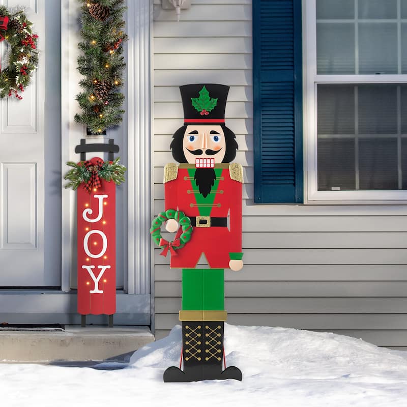 Glitzhome 60"H Metal Nutcracker Porch Decor (KD)