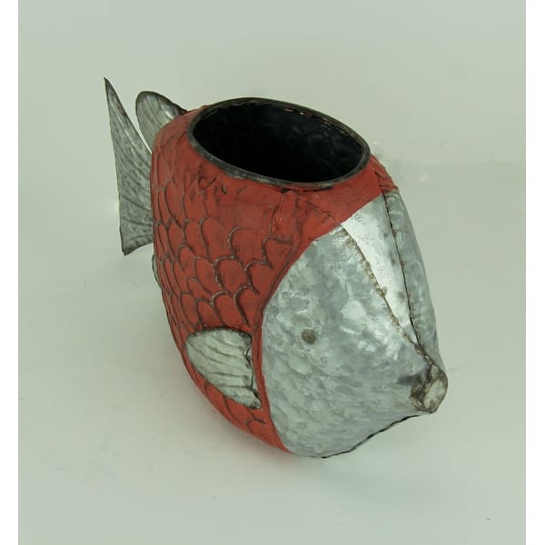 Shop Rustic Red Metal Fish Shaped Planter Or Vase 9 X 13 5 X