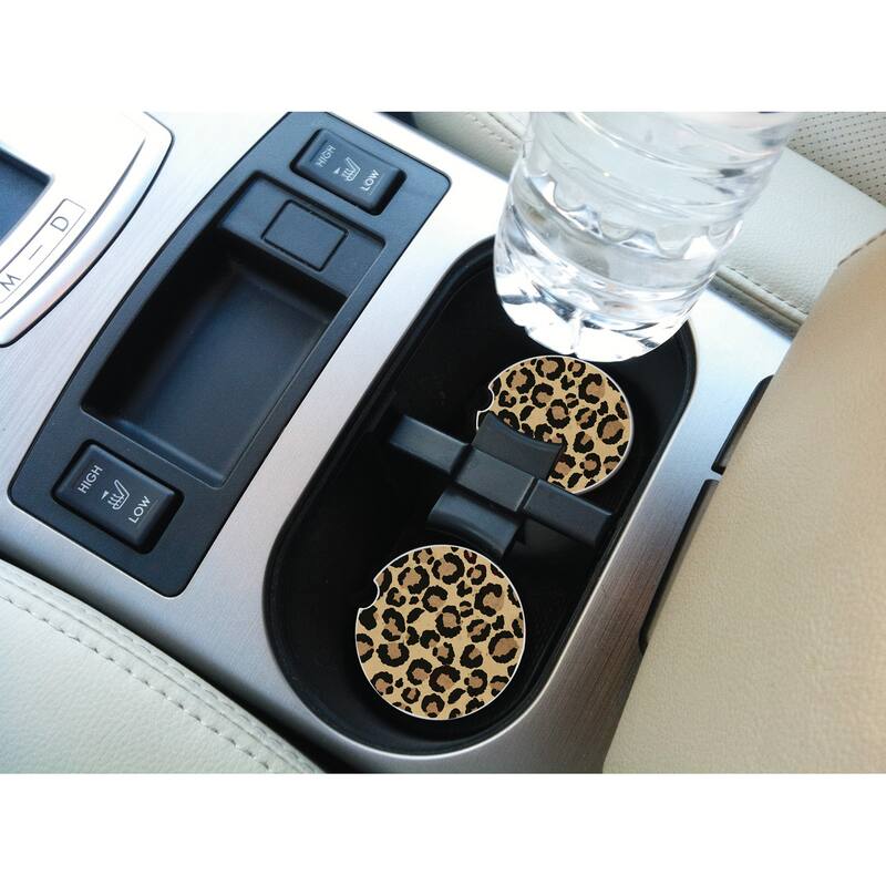 Counterart Absorbent Stoneware Car Coaster, Leopard Print, Set of 2 - 2.5
