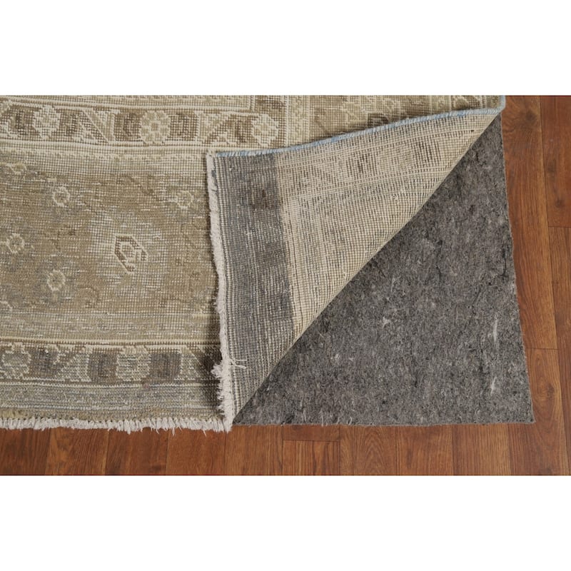 Distressed Tabriz Vintage Persian Rug Hand-Knotted Brown Wool Carpet - 9'6" x 13'3"