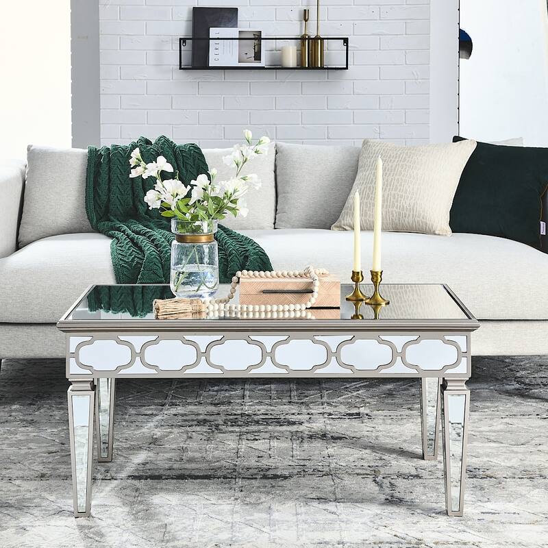 Elegant shiny silver mirror coffee table, cocktail table Bed Bath