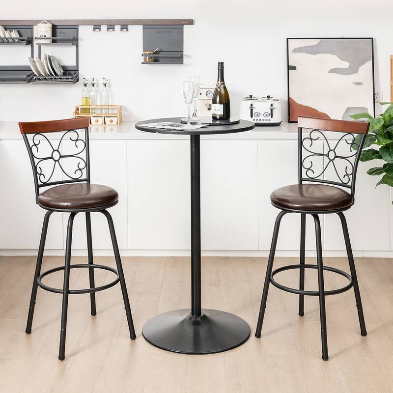 Gymax Set of 4 24/30 Inch Adjustable Swivel Barstools Metal Dining