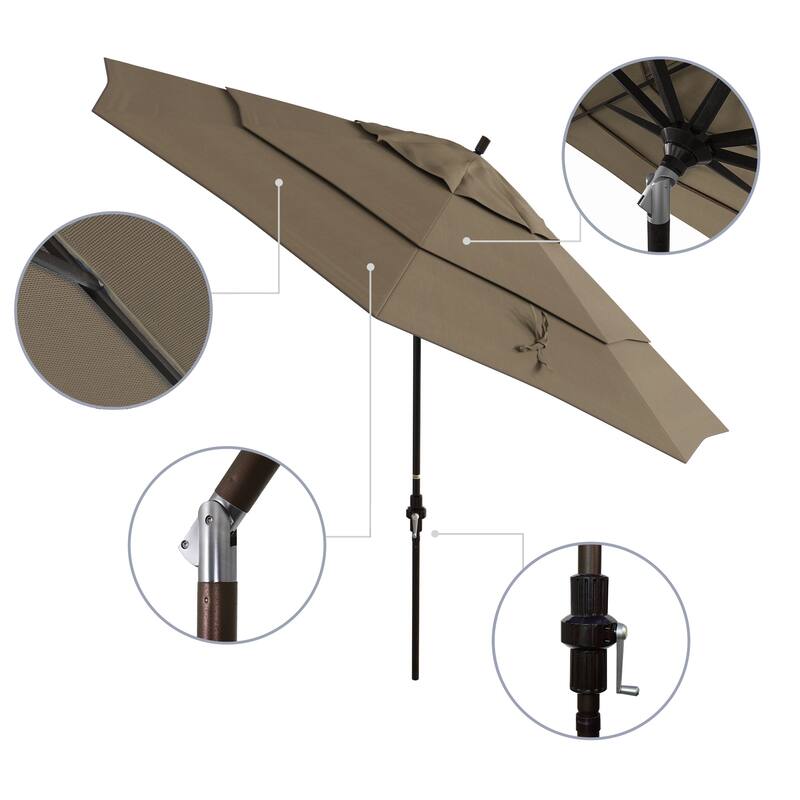 California Umbrella 11' Rd. Aluminum Market Umbrella, Crank Lift, Collar Tilt, Dbl Wind Vent, Bronze Finish, Olefin Fabric