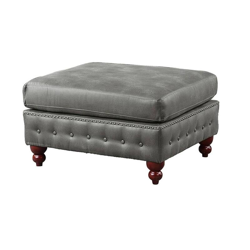 1pc Cocktail Ottoman Slate Breathable Leatherette Tufted Nailhead Wooden Legs Living Room Furniture