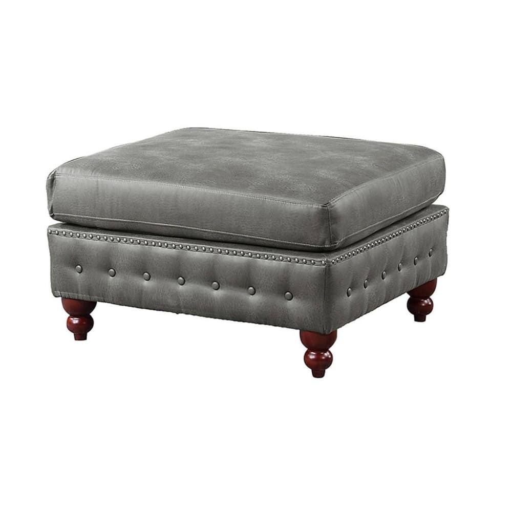 1pc Cocktail Ottoman Slate Breathable Leatherette Tufted Nailhead Wooden Legs Living Room Furniture