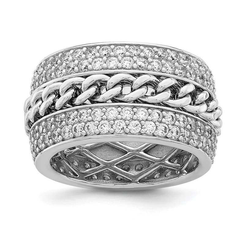 Curata 925 Sterling Silver Rhodium Plated CZ Cubic Zirconia Spinning Chain Center Ring