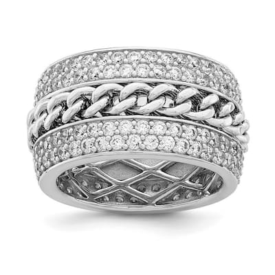 Curata 925 Sterling Silver Rhodium Plated CZ Cubic Zirconia Spinning Chain Center Ring