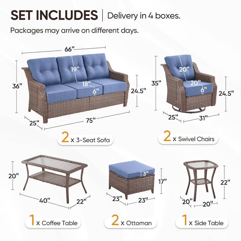 8PCS Outdoor Sofa Glider Chair Table and Ottoman