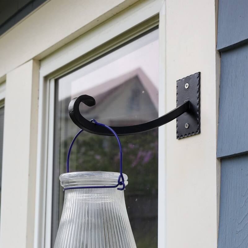 Achla Designs Set of 2 Lodge Up Curled Brackets w/Multiple Hooks, 7.75 Inch Long, Black Powder Coat Finish
