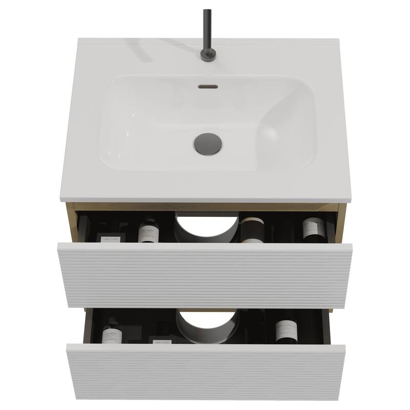 35" Modern Bathroom Vanity with Silent Soft-Closing Drawers, Eco-Friendly Natural Oak Finish