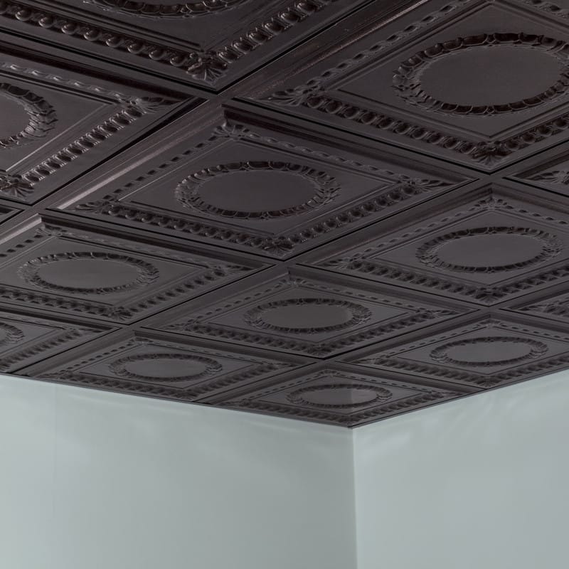 FASÄDE Rosette Decorative Vinyl 2ft x 2ft Lay in Ceiling Panel in Smoked Pewter (5 Pack)