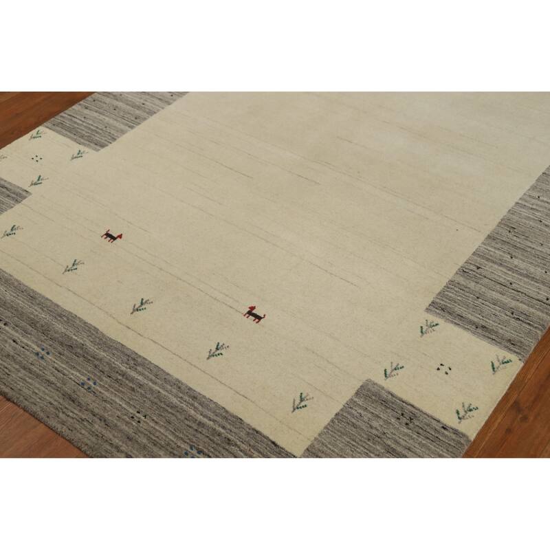 Hand Knotted Oriental 100% Wool Carpet Tribal Animal Pictorial Beige & Ivories Gabbeh Area Rug - 6' 4'' X 4' 9''